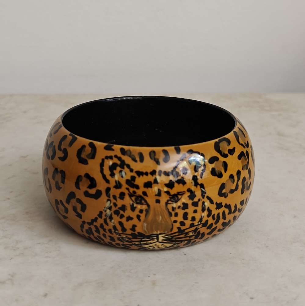 Vintage 90s Leopard Print Wooden Bangle Bracelet